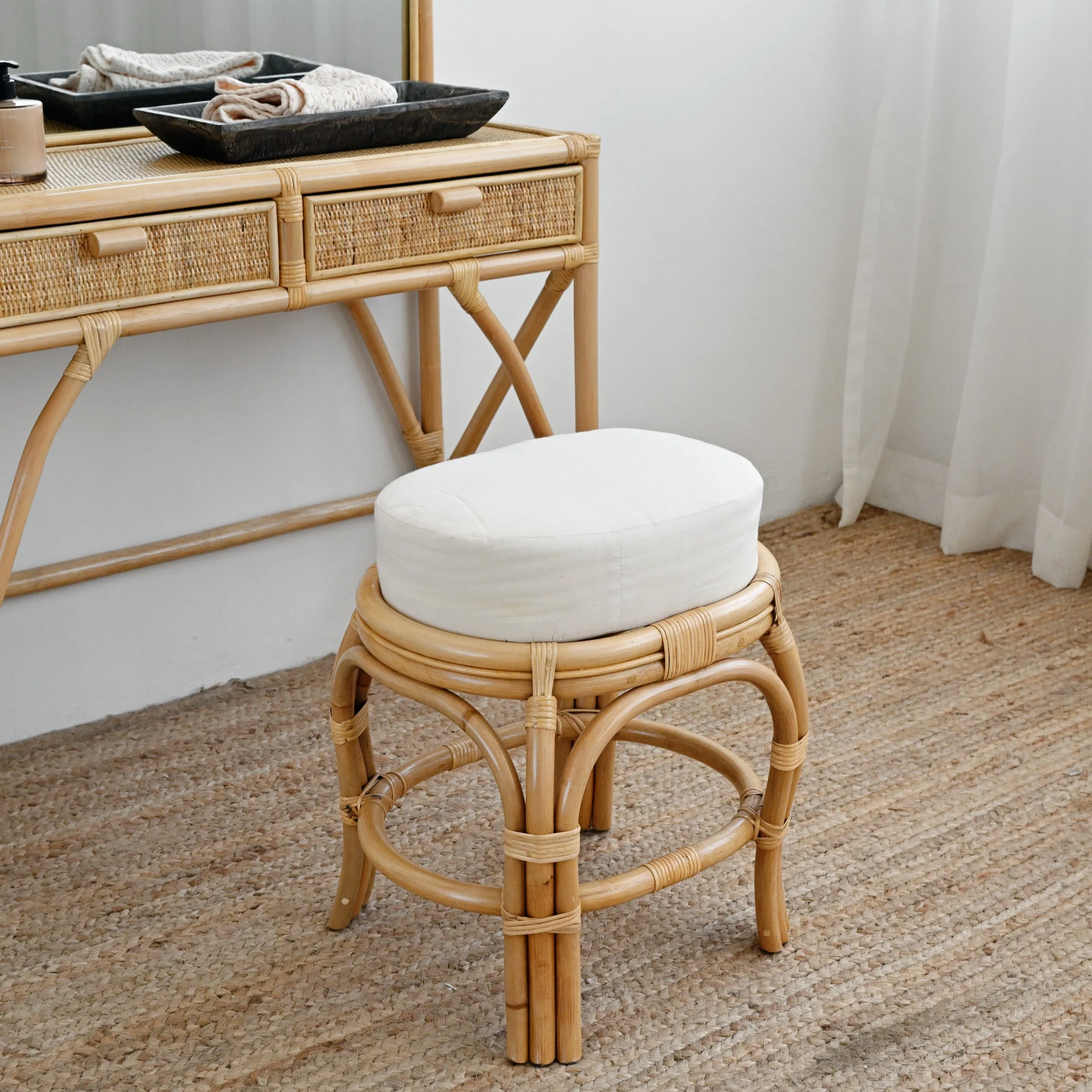 Adult Rattan Dressing Table with Stool - Image 6