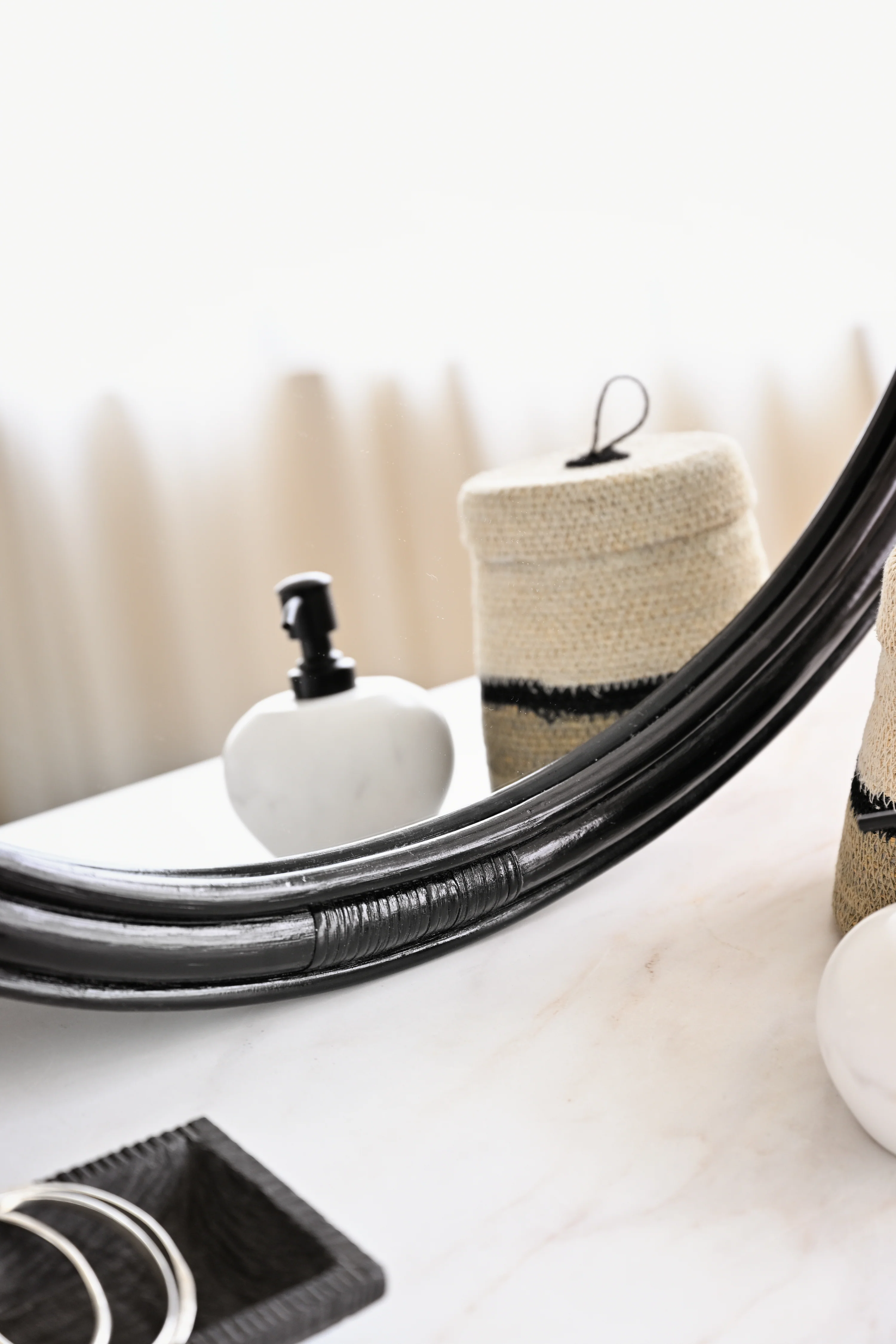Black Round Rattan Mirror - Image 6