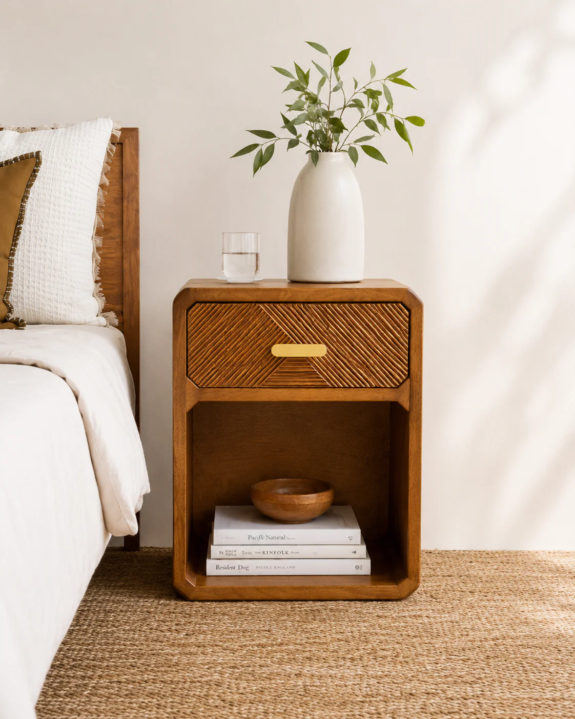Cove Bedside Table - Carved Tallow