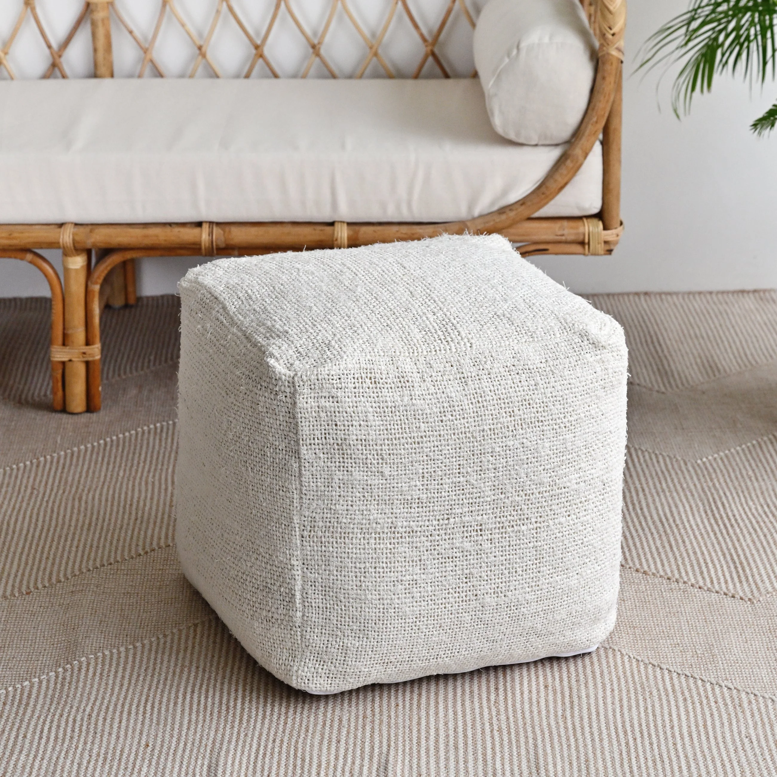 Hari Recycled Linen Pouf - Image 2