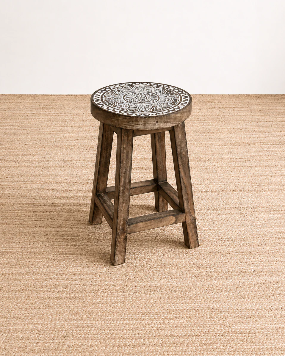 Natural Hand Carved Stool - Image 2