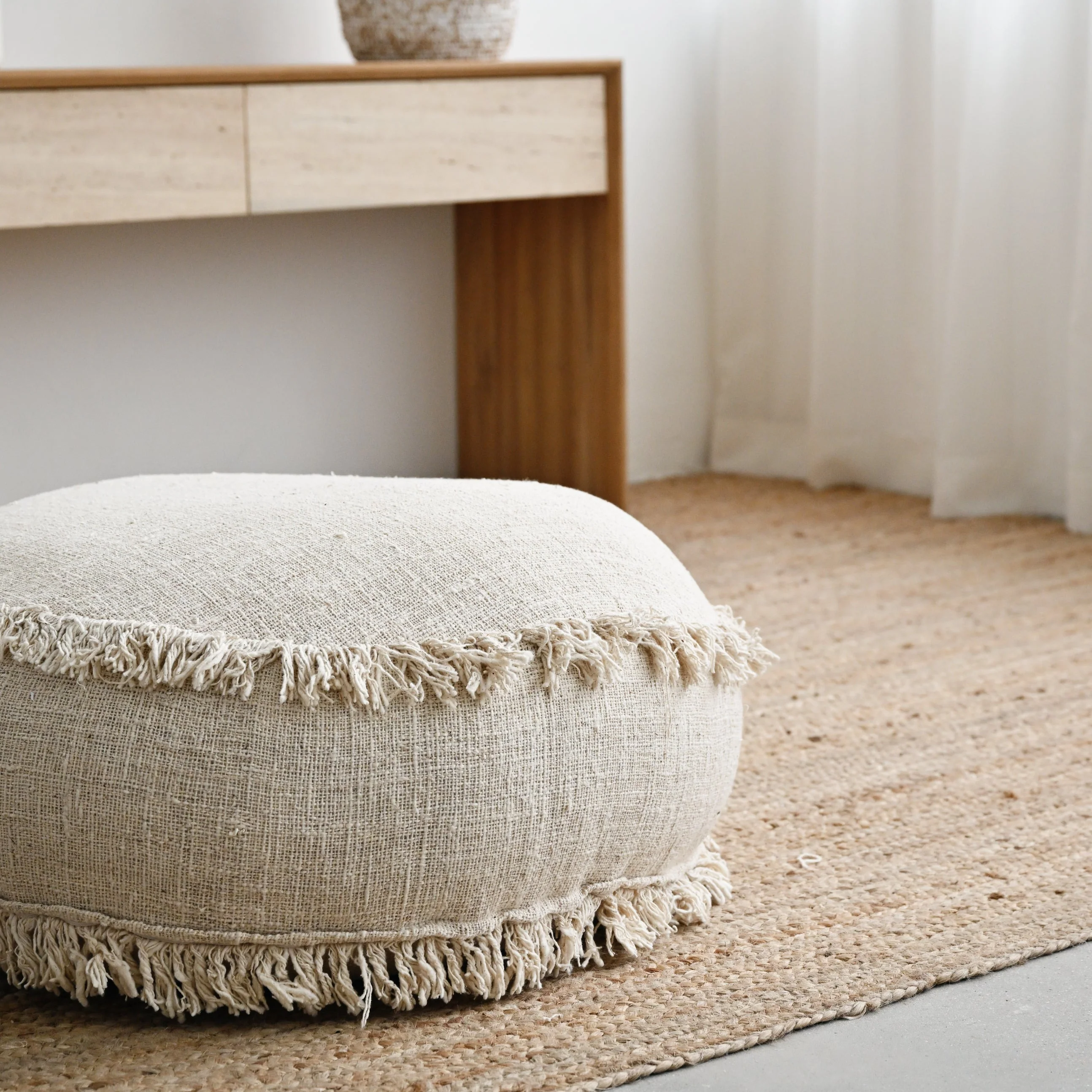 Natural Pouf with Fringe - Image 3