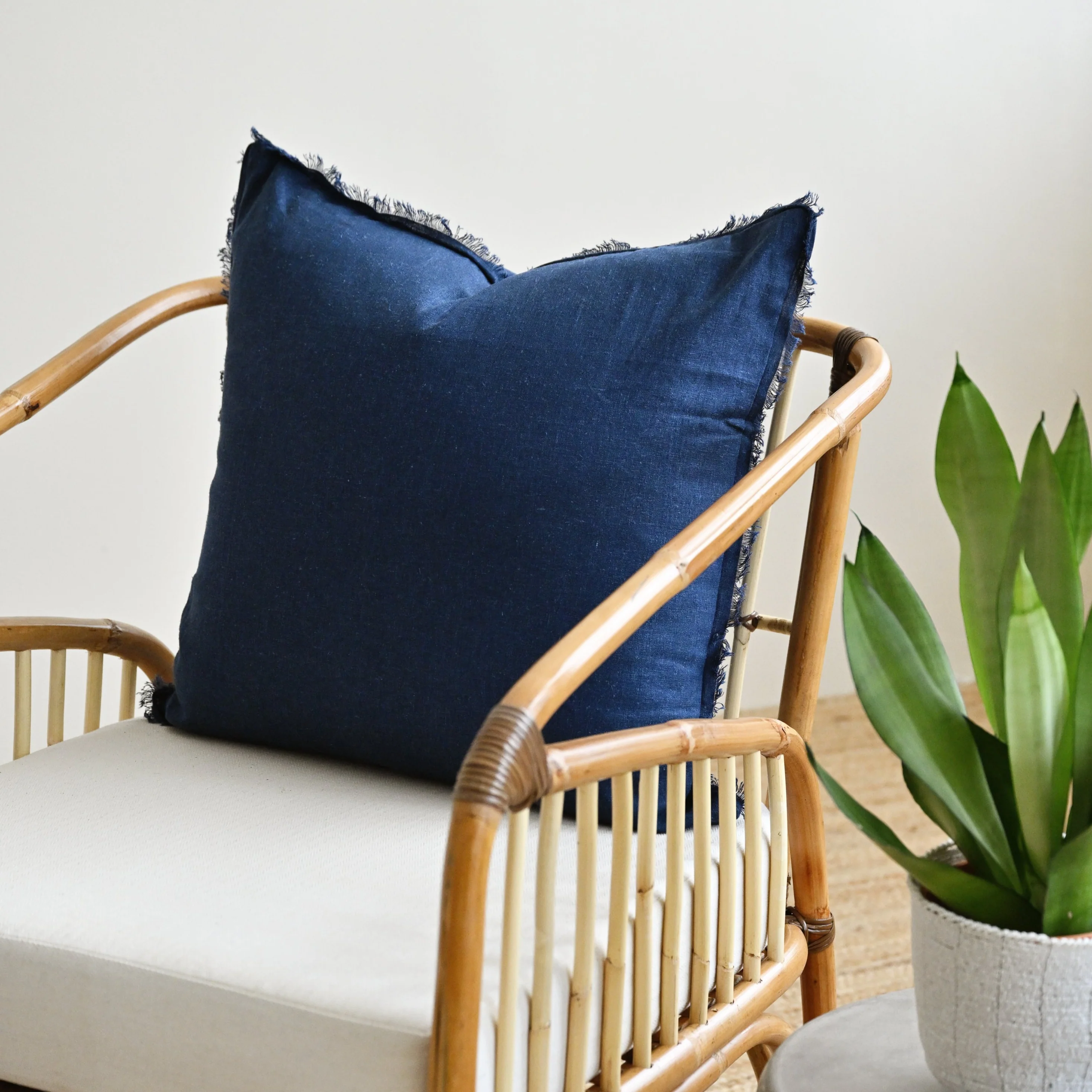 Navy Blue Freya Linen Square Cushion Cover - 55cm x 55cm - Image 3
