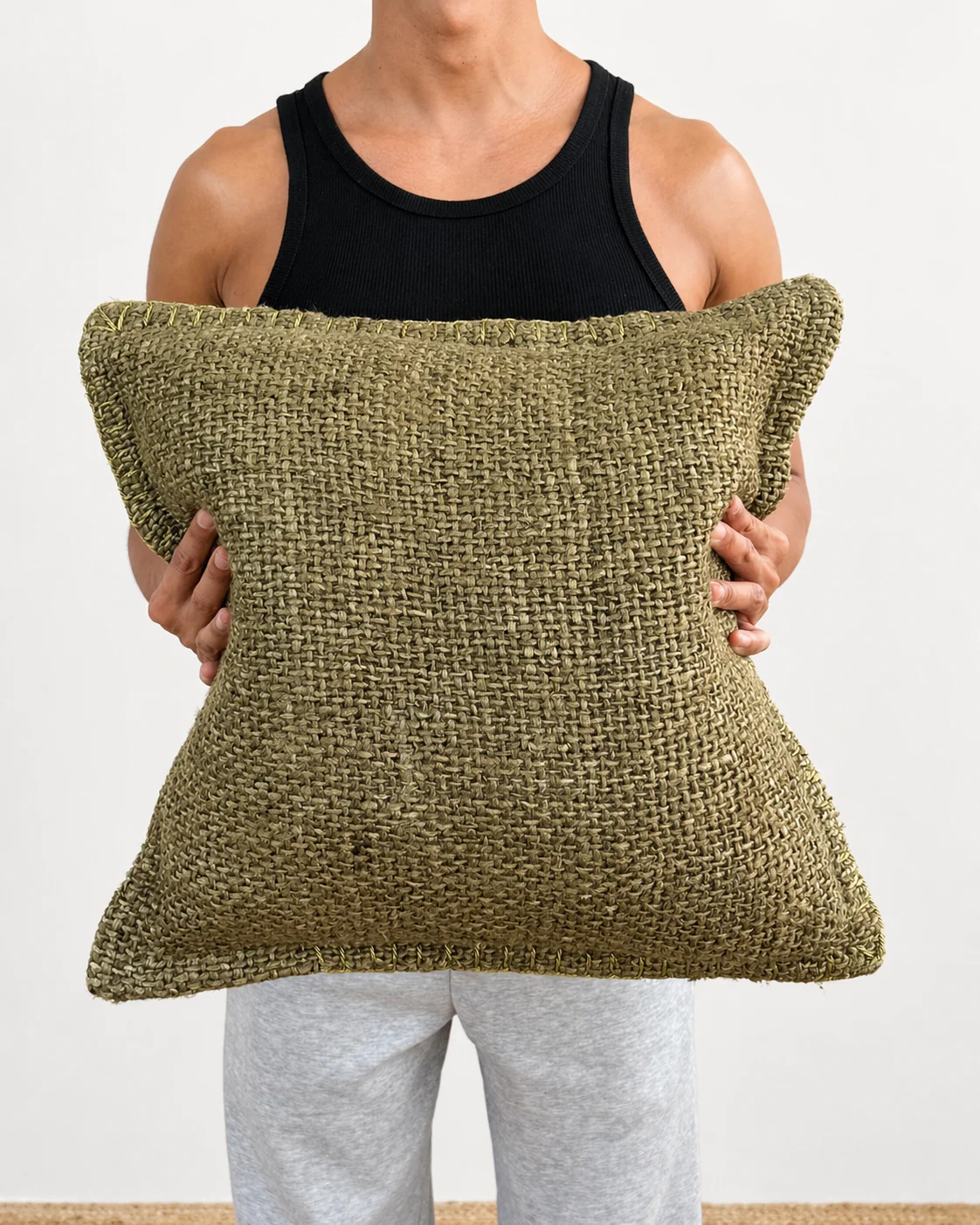 Olive Stitched Cushion Cover - 45cm x 45cm - Image 3