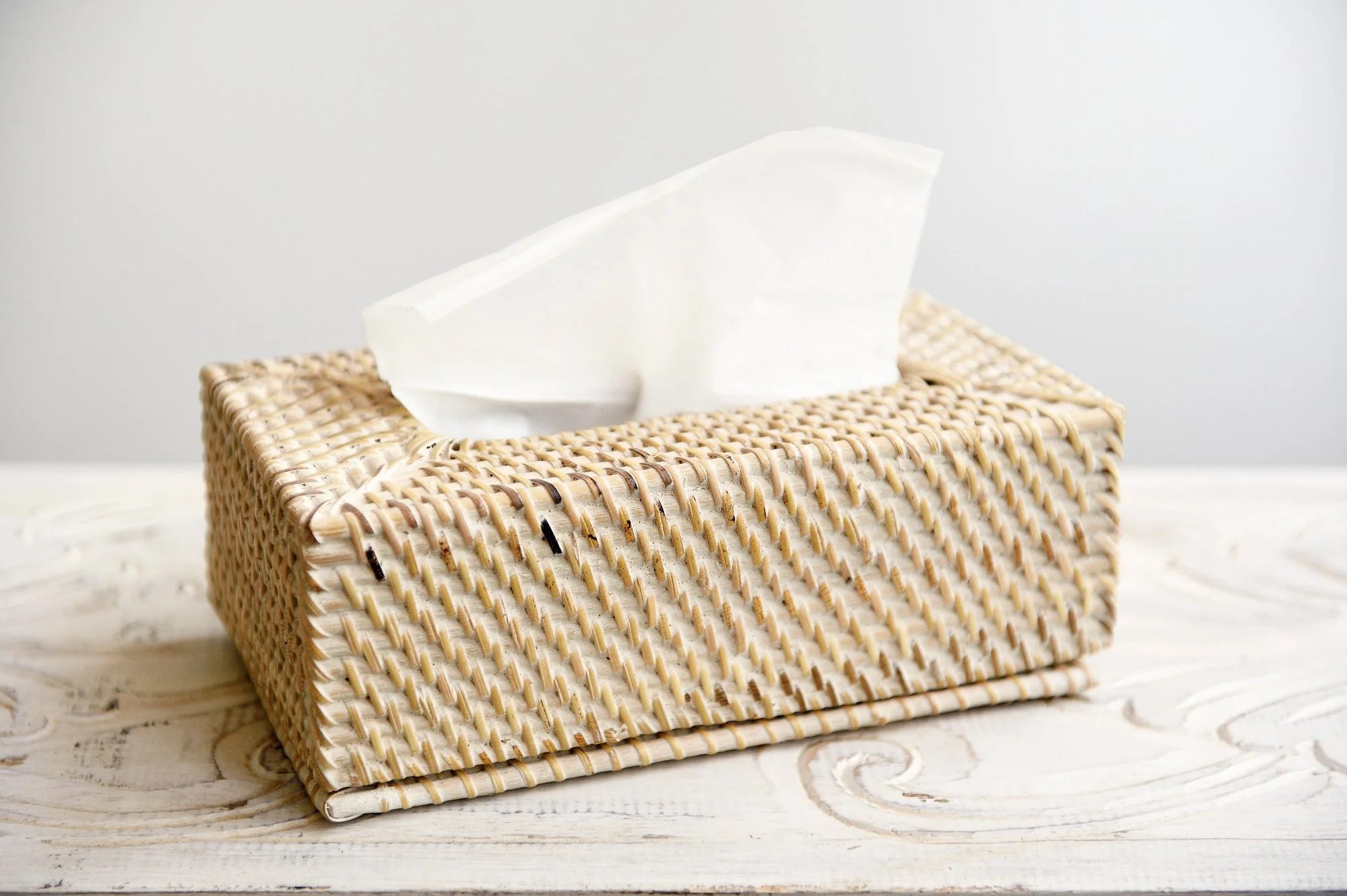 Rattan Tissue Box - White Wash - Image 3