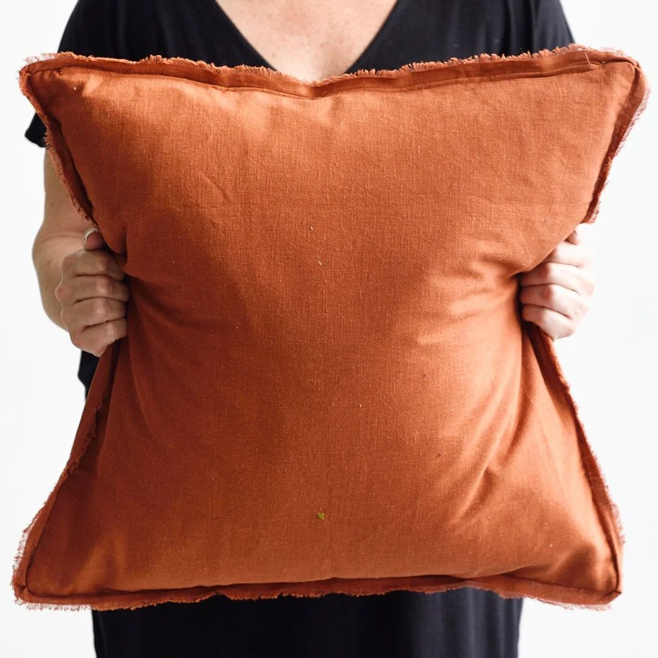 Rust Freya Linen Square Cushion Cover - 55cm x 55cm - Image 2