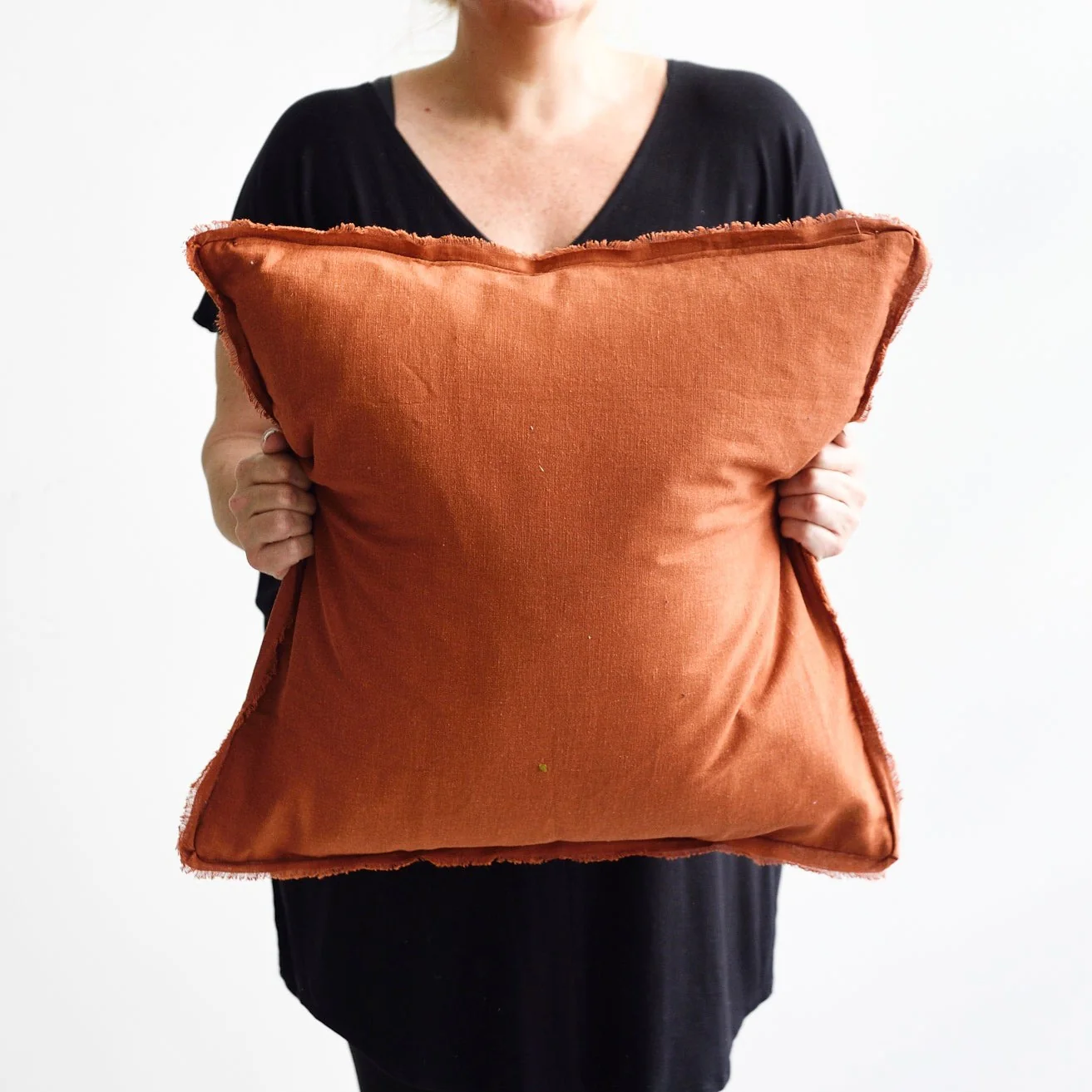 Rust Freya Linen Square Cushion Cover - 55cm x 55cm - Image 3