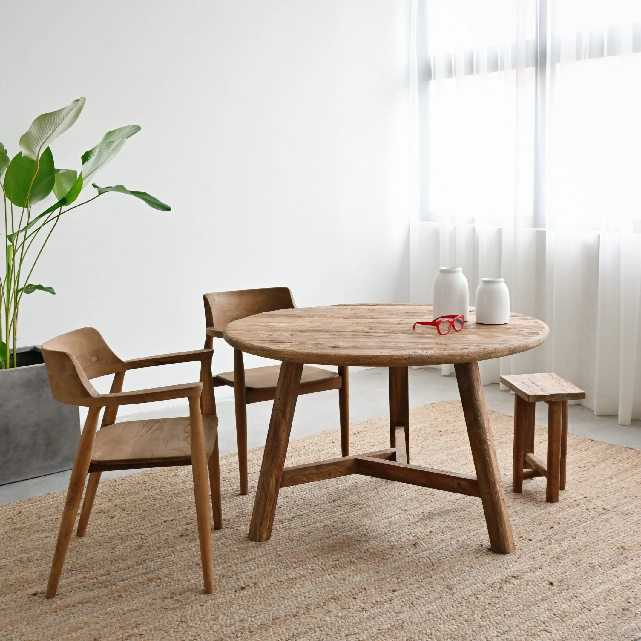 Rustic Round Teak Dining Table - Image 2