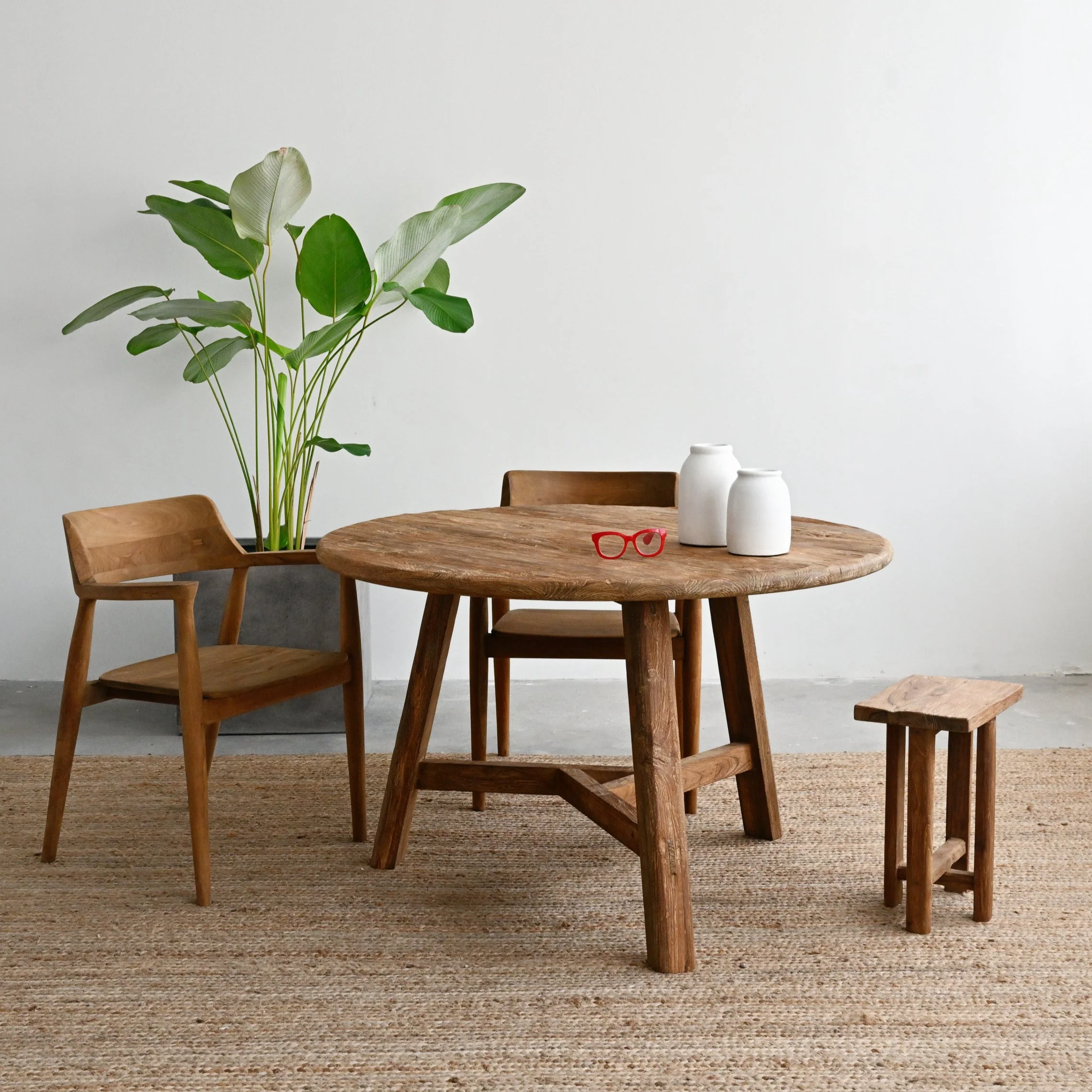 Rustic Round Teak Dining Table - Image 3