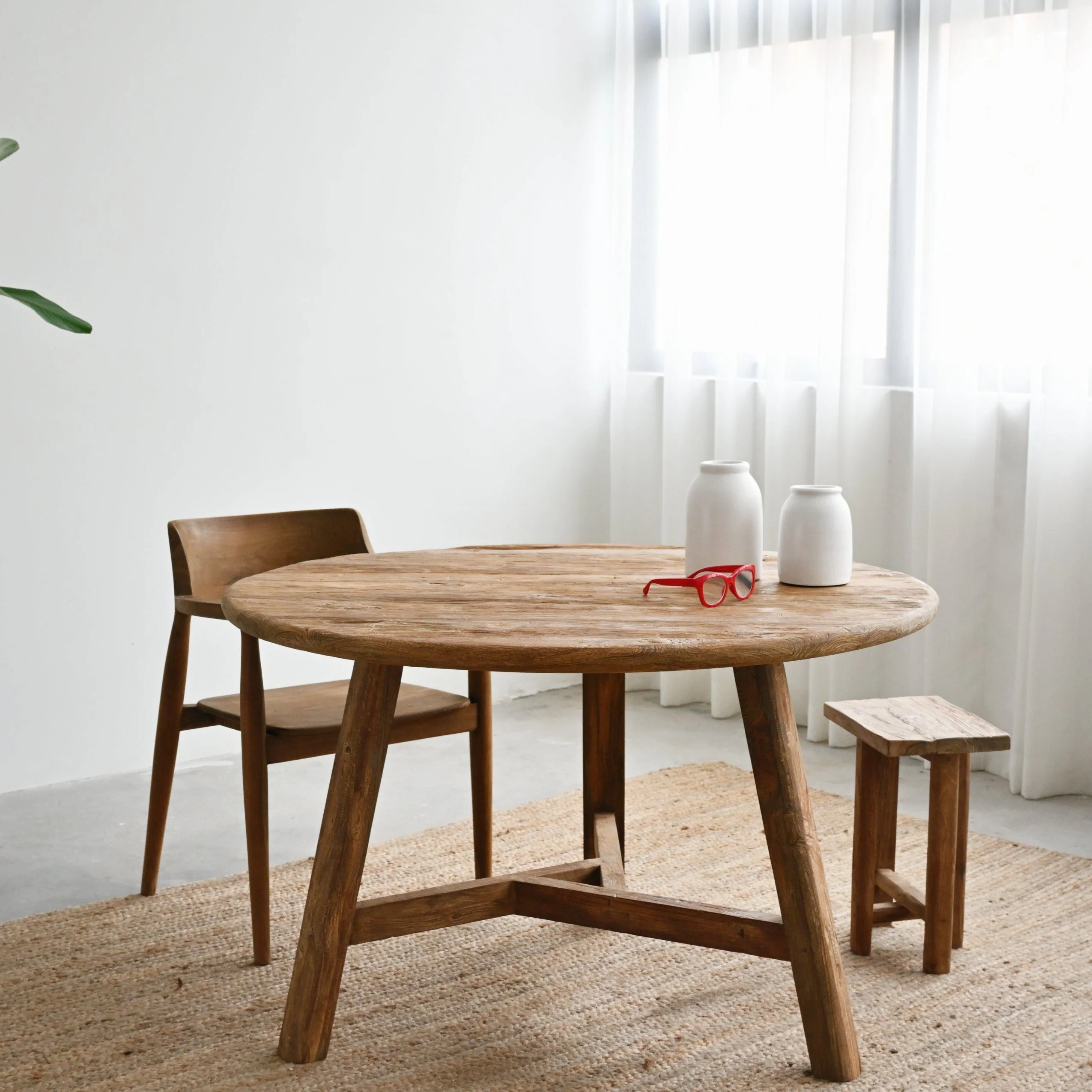 Rustic Round Teak Dining Table - Image 4