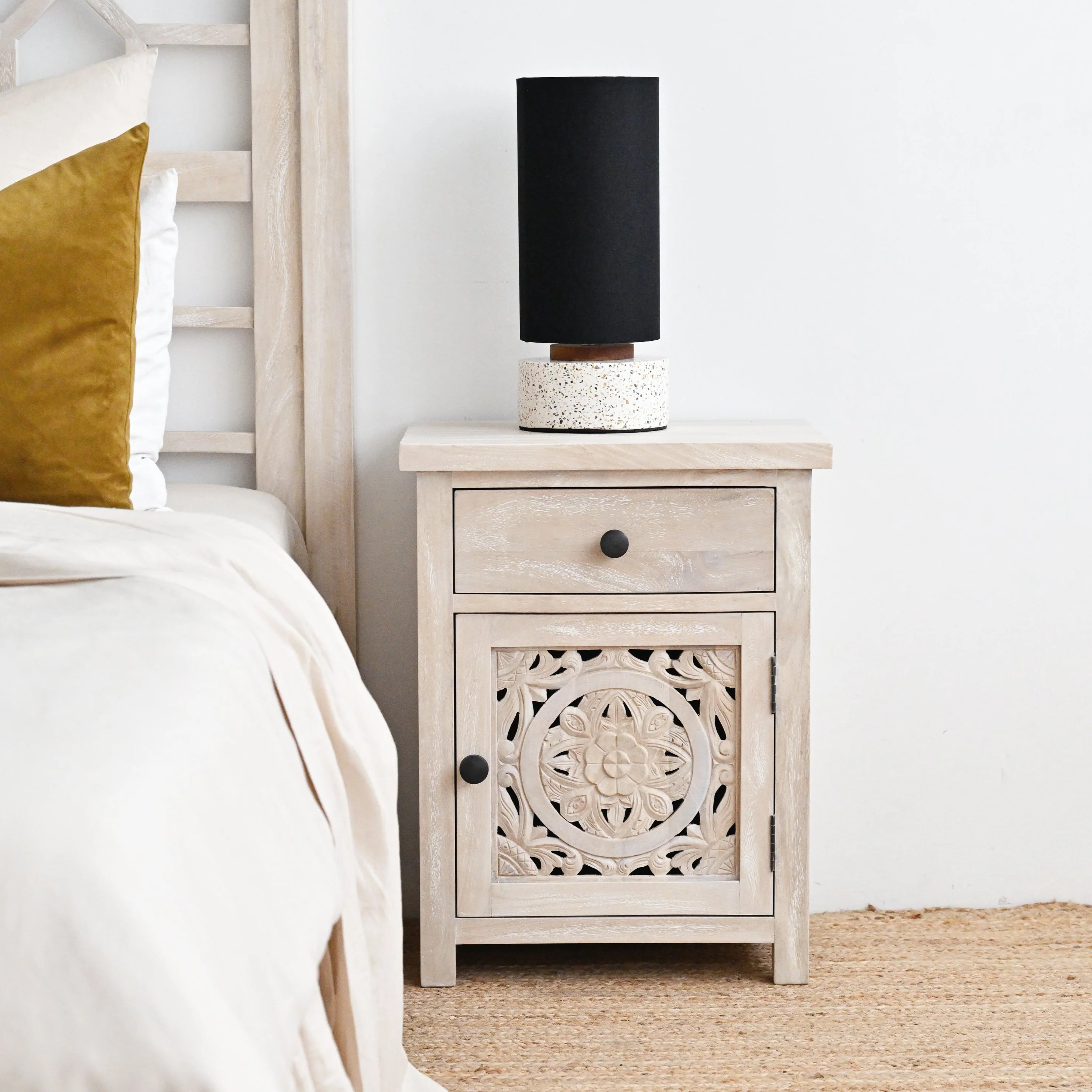 Small Kuno Bedside Table - White Wash
