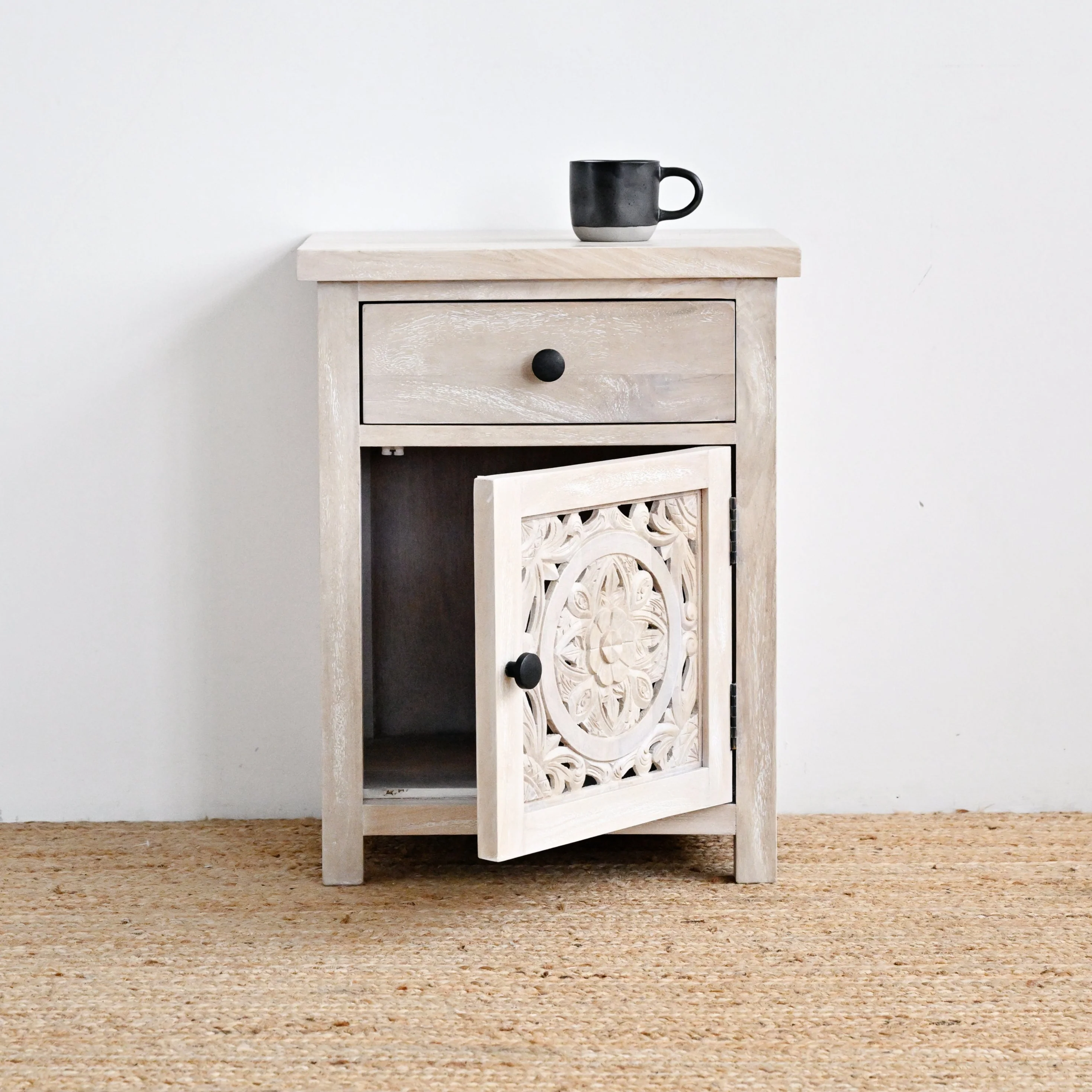 Small Kuno Bedside Table - White Wash - Image 2