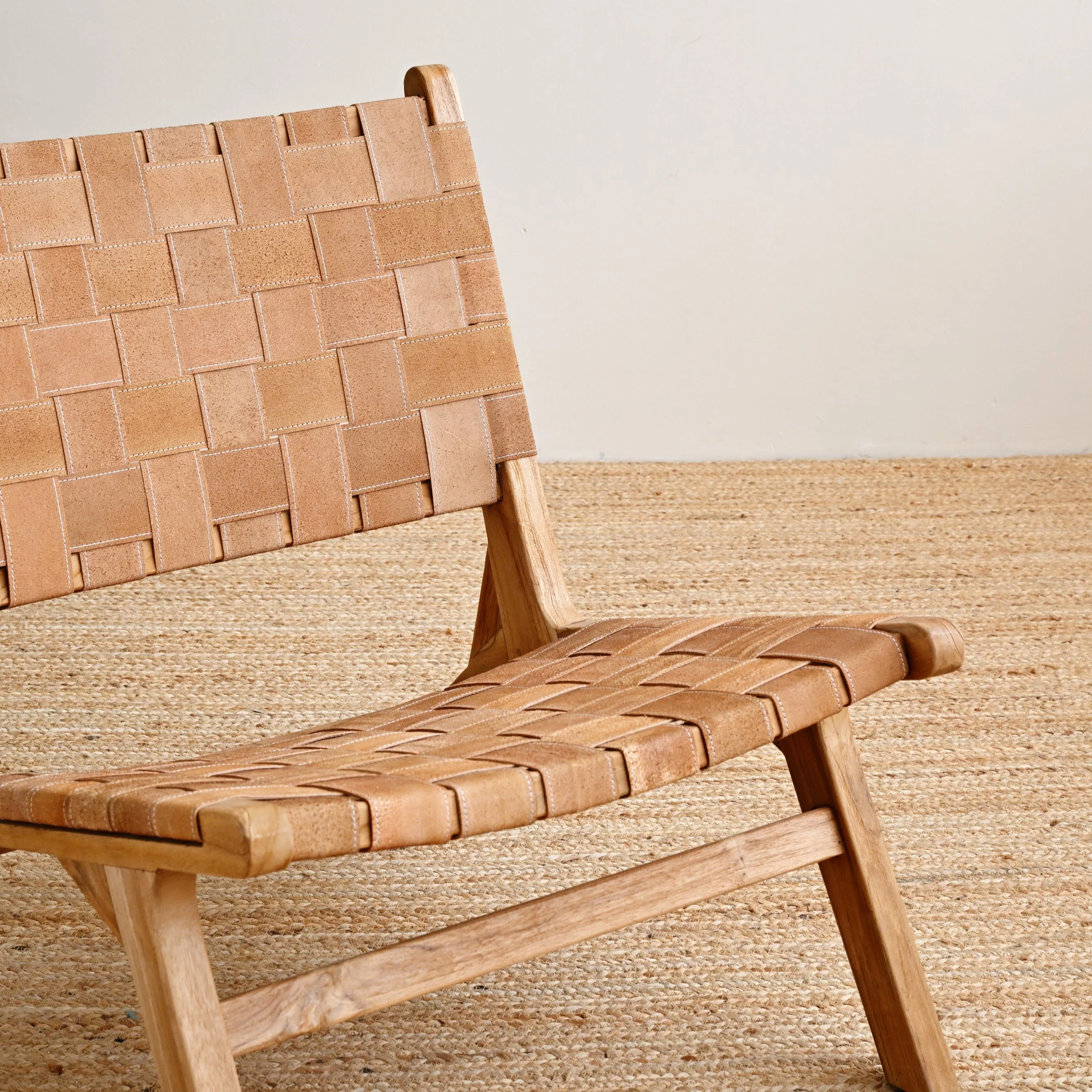 Strap Leather Lounge Chair - Light Brown - Image 3