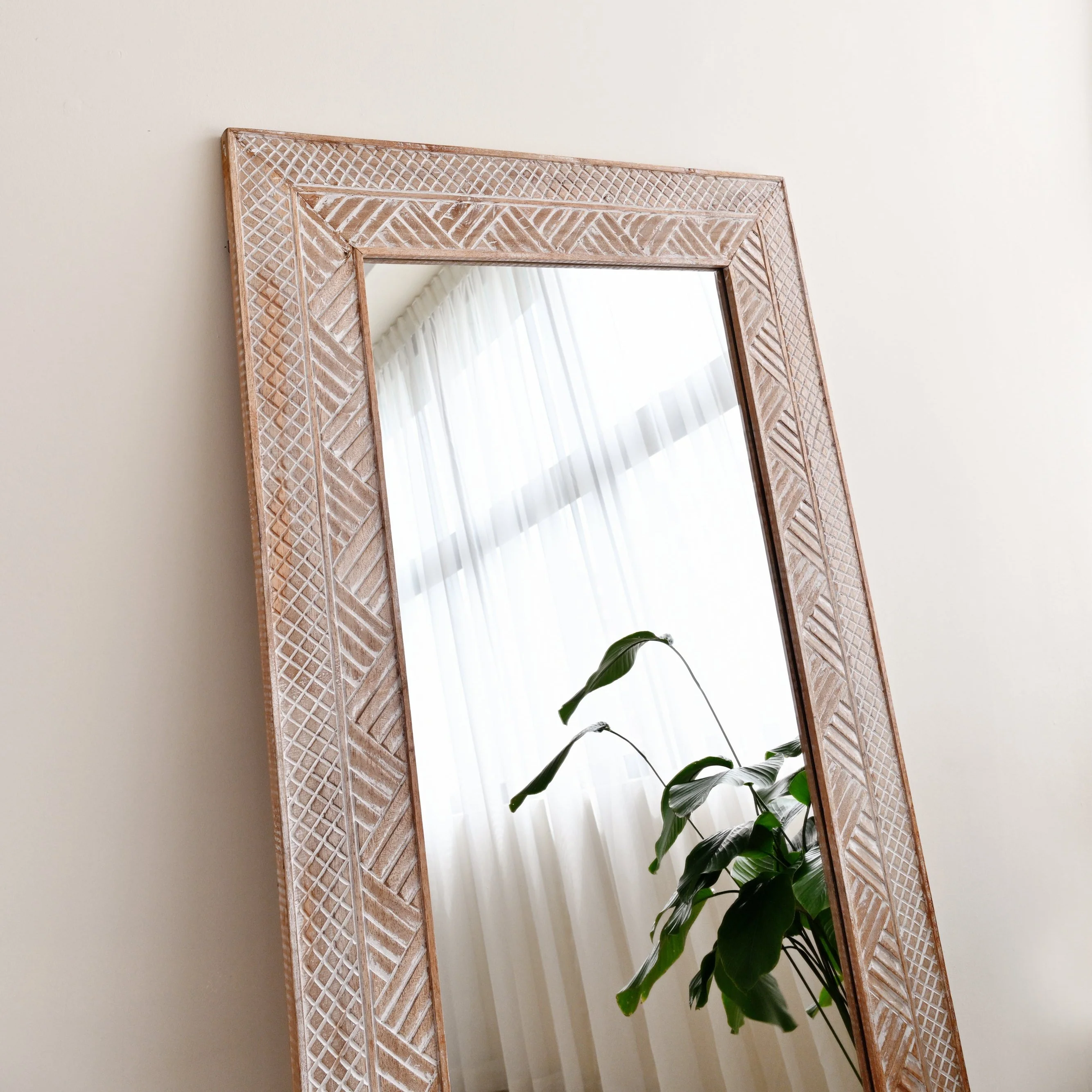 Manado White Washed Carved Mirror - 80cm x 180cm - Image 2