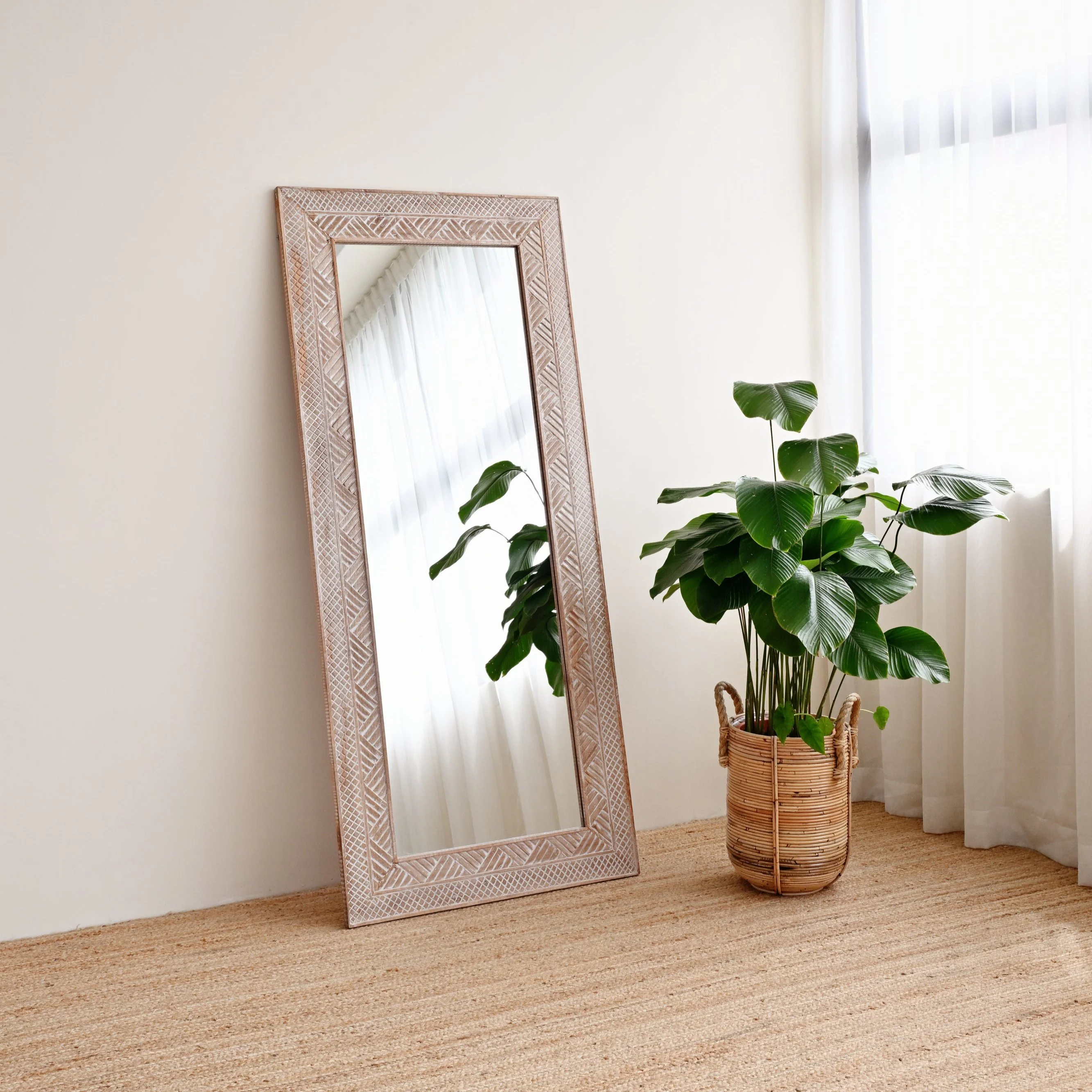 Manado White Washed Carved Mirror - 80cm x 180cm - Image 6