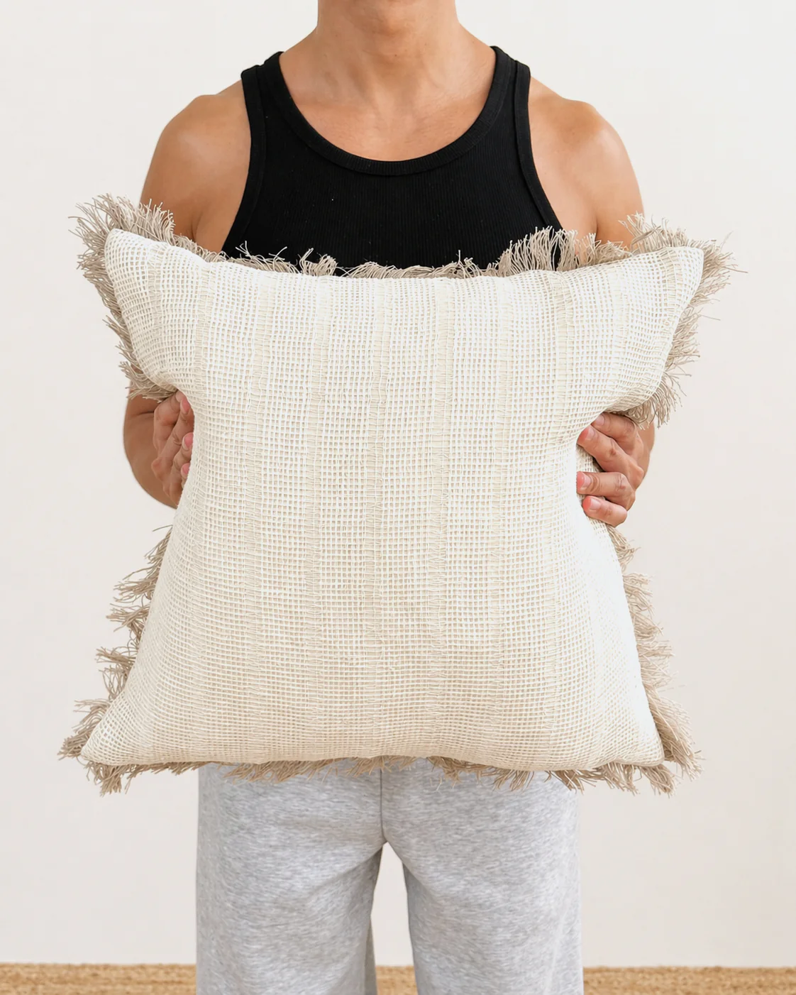 White Natural Fringed Cushion - 45cm x 45cm