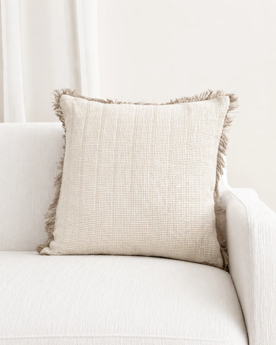 White Natural Fringed Cushion - 45cm x 45cm - Image 2
